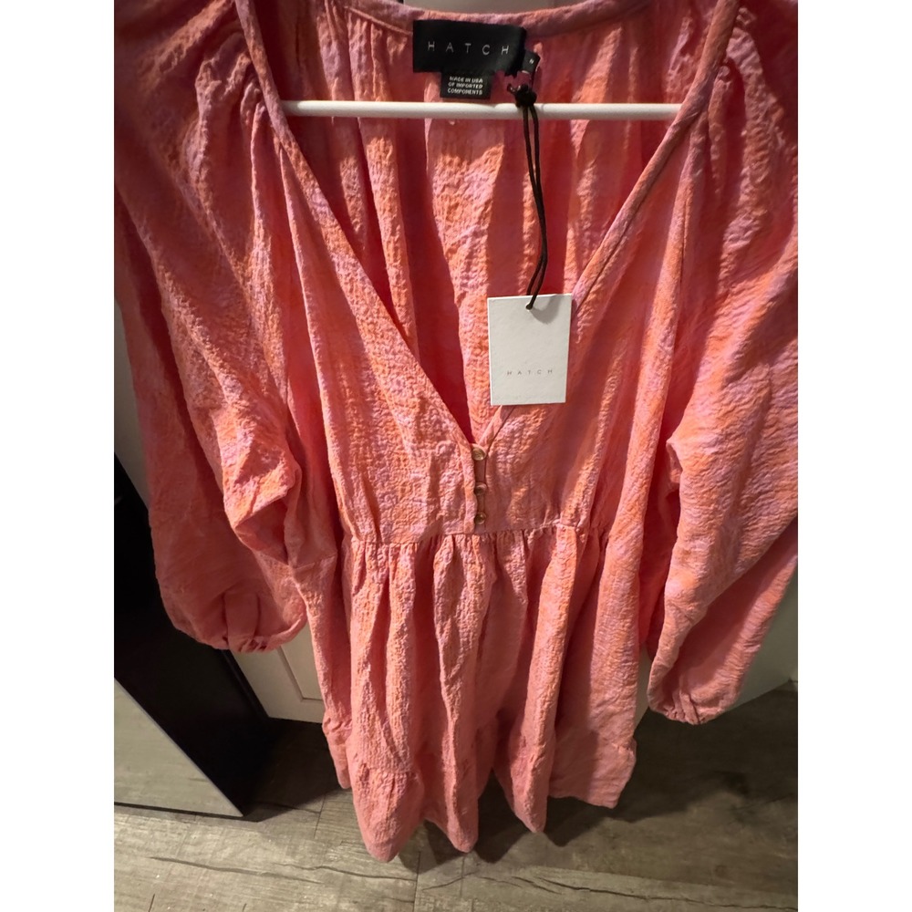 HATCH The Kelsey Dress Sunrise Gingham V Neck Button Front Tiered Mini Size 2